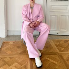 Load image into Gallery viewer, Pink Collarless Suit Jacket Loose Casual Pants Two-piece Suit
