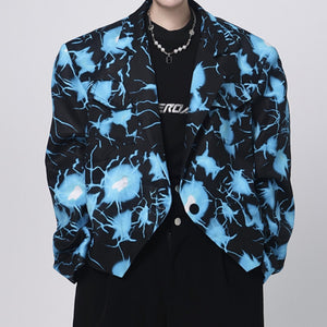 Contrast Print Cropped Single Button Jacket