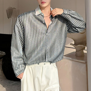 Lapel Loose Vertical Striped Casual Shirt