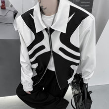 Load image into Gallery viewer, Black and White Stitching Contrast Color  Shoulder Pad Jacket
