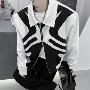 Black and White Stitching Contrast Color  Shoulder Pad Jacket