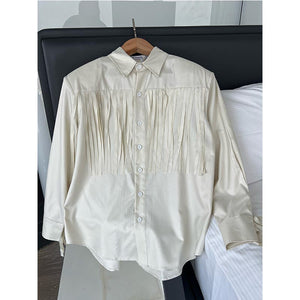 Long Sleeve Tassel Loose Shoulder Pad Shirt