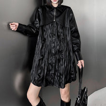 Load image into Gallery viewer, Pleated PU Leather Long Sleeve Shirt Dress
