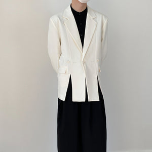 Slit Relaxed White Lapel Blazer