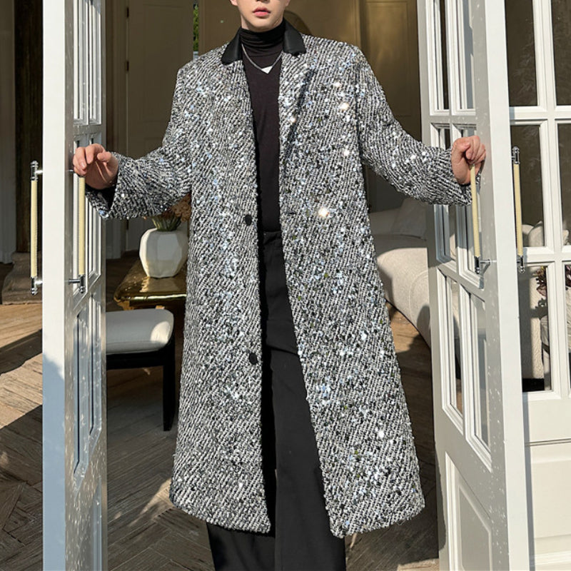 Sequined Suit Collar Loose Mid-length Coat