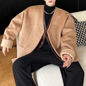 Fake Two Piece Woolen Coat Collarless Short Coat