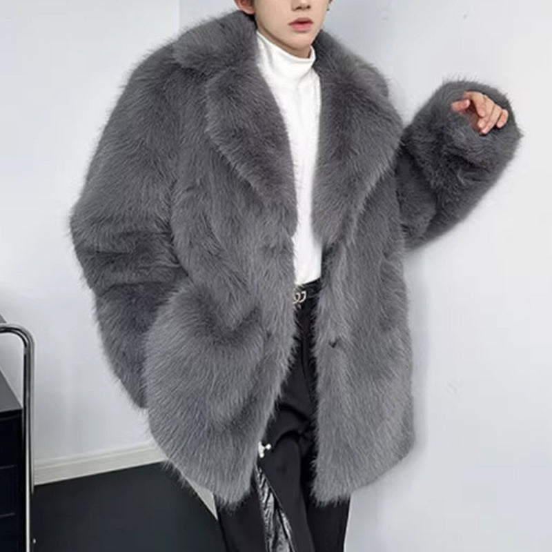 Faux Fur Double Breasted Lapel Jacket