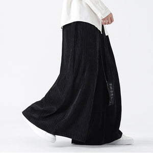 Corduroy Wide-leg Embroidered Culottes Straight Pants