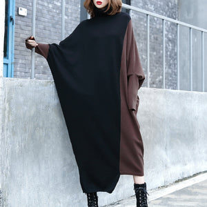 Contrast Color Stitching Bat Sleeve Sweater Dress