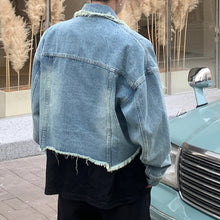 Load image into Gallery viewer, Fringed Cropped Denim Jacket
