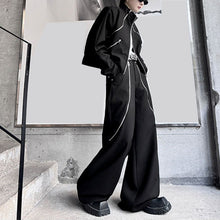 Load image into Gallery viewer, Jacket with Multiple Zippers and Wide Leg Pants Two-piece Set
