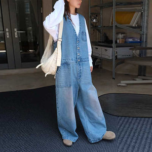 Denim Casual Long Loose Overalls