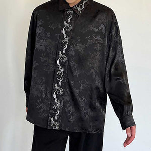 Embroidered Graphic Satin Long Sleeve Shirt