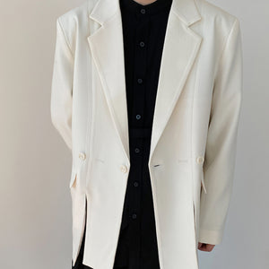 Slit Relaxed White Lapel Blazer