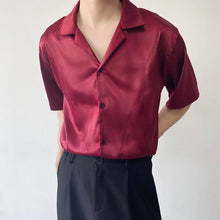 Load image into Gallery viewer, Cuban Collar Burgundy Short Sleeve Shirt
