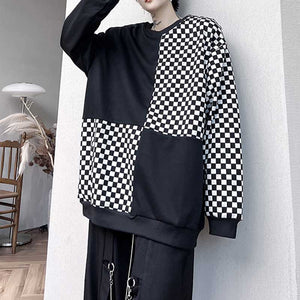 Checkerboard Panel Color Contrast Long Sleeve T-Shirt