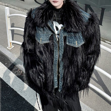 Load image into Gallery viewer, Denim Patchwork Warm Puffy Fur Jacket
