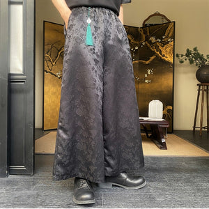 Jacquard Wide-Leg Fringed Trousers