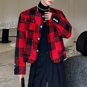 Checked Cropped Collarless Jacket