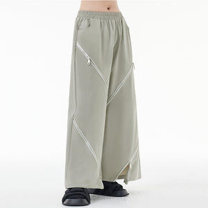 Zip Casual Straight Wide Leg Pants