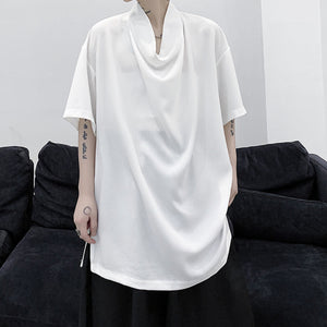 Piles Collar Solid Color T-shirt