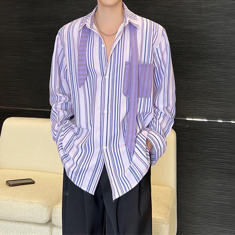 Ties Vertical Stripes Long Sleeves Shirts