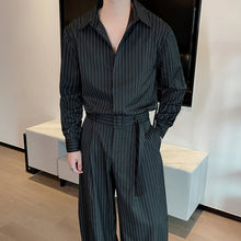 Load image into Gallery viewer, Striped Long-sleeved Wide-leg Pants Two-piece Suit
