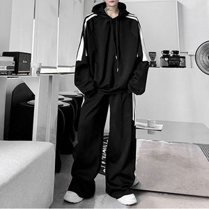 Geometric Print Hooded Long Sleeve Sweater Casual Sports Pants Two-Piece Set