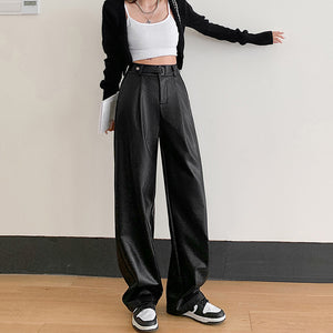 Autumn and Winter Retro PU Leather Wide-leg Pants