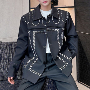 Line Embroidered Lapel Jacket