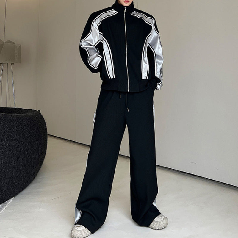 Stitching Contrast Striped Shoulder Pad Sweatshirt Casual Sports Pants Two-piece Set