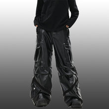 Load image into Gallery viewer, Vintage Multi-Pocket Shiny Leather Loose Wide-Leg Casual Pants
