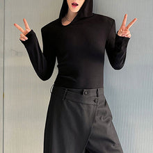 Load image into Gallery viewer, Slim Fit Irregular Slanted Neckline Hooded Shoulder Pad T-shirt
