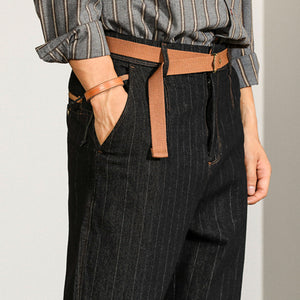 Straight-leg Loose Vertical Striped Jeans