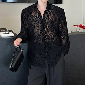 Mesh Jacquard Hollow Long Sleeve Shirt