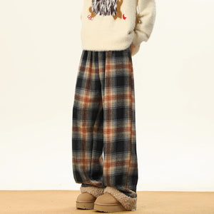 American Retro Plaid Thick Warm Trousers