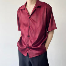 Load image into Gallery viewer, Cuban Collar Burgundy Short Sleeve Shirt
