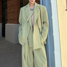 Load image into Gallery viewer, Double Collar Tie Straight Wide Leg Pants Two-piece Suit
