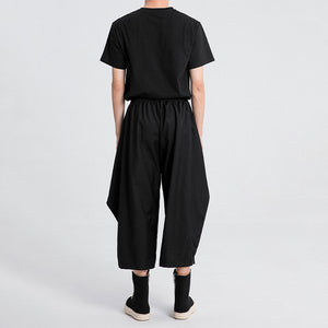 Black Tapered Cropped Straight-leg Casual Pants