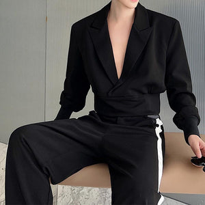 Shoulder Pad Short Jacket Wide Leg Pants Two Pieces Suit