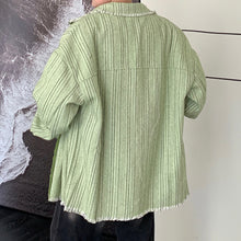 Load image into Gallery viewer, Fringe Frayed Striped Long-sleeve Shirt Jacket
