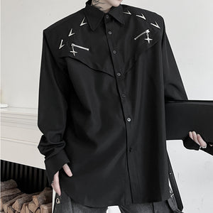 Dark Metal Button Shoulder-padded Long-sleeved Shirt