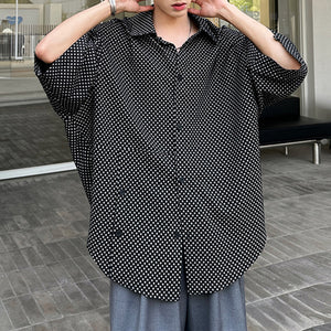 Polka Dot Bat Sleeve Short Sleeve Shirt