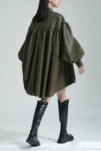 Irregular Drawstring PU Leather Cape Dress