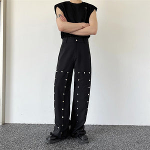 Metal Snap Button Wide-Leg Pants