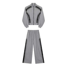 Load image into Gallery viewer, Stitching Contrast Striped Shoulder Pad Sweatshirt Casual Sports Pants Two-piece Set
