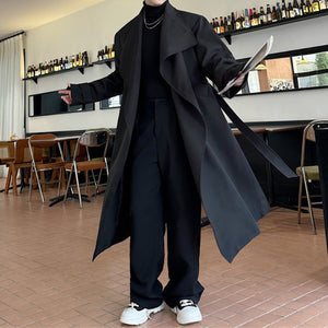 Large Lapel Belted Mid-Length Coat