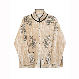 Vintage Stand Collar Embossed Embroidered Loose Shirt