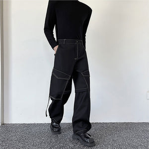 Topstitched Pockets Straight-leg Wide-leg Cargo Pants