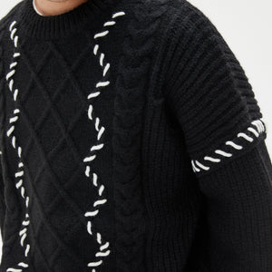 Irregular Black Knitted Twist Sweater